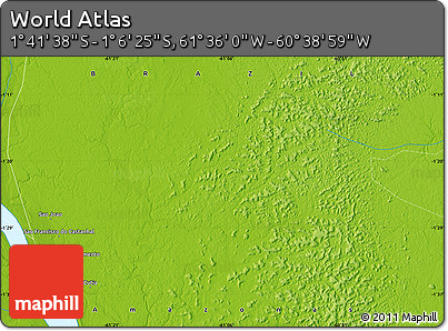 Physical Map of the Area around 1° 24' 2" S, 61° 7' 30" W