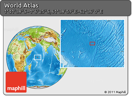 Physical Location Map of the Area around 1° 24' 2" S, 62° 7' 30" E