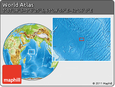 Physical Location Map of the Area around 1° 24' 2" S, 62° 7' 30" E