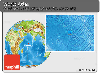 Physical Location Map of the Area around 1° 24' 2" S, 62° 58' 30" E
