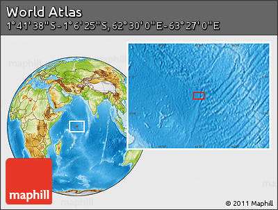 Physical Location Map of the Area around 1° 24' 2" S, 62° 58' 30" E