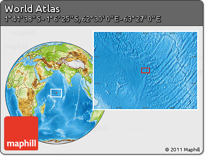 Physical Location Map of the Area around 1° 24' 2" S, 62° 58' 30" E