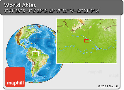 Physical Location Map of the Area around 1° 24' 2" S, 62° 49' 30" W