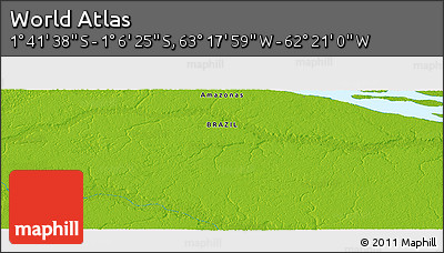 Physical Panoramic Map of the Area around 1° 24' 2" S, 62° 49' 30" W