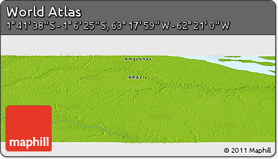 Physical Panoramic Map of the Area around 1° 24' 2" S, 62° 49' 30" W