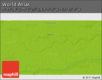 Physical 3D Map of the Area around 1° 24' 2" S, 63° 40' 30" W