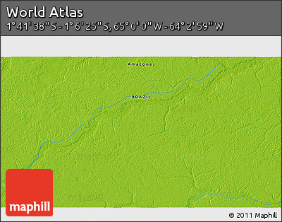 Physical 3D Map of the Area around 1° 24' 2" S, 64° 31' 30" W