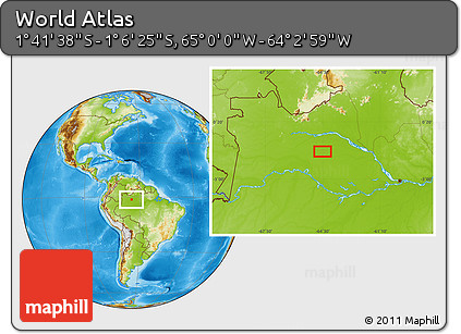 Physical Location Map of the Area around 1° 24' 2" S, 64° 31' 30" W