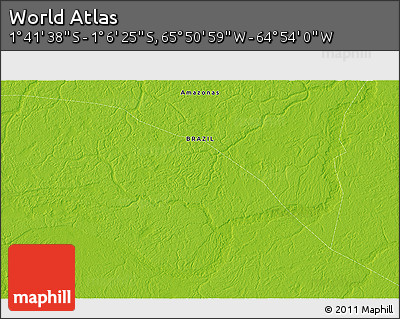 Physical 3D Map of the Area around 1° 24' 2" S, 65° 22' 30" W