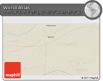Shaded Relief 3D Map of the Area around 1° 24' 2" S, 66° 13' 29" W