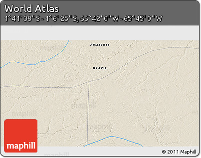 Shaded Relief 3D Map of the Area around 1° 24' 2" S, 66° 13' 29" W