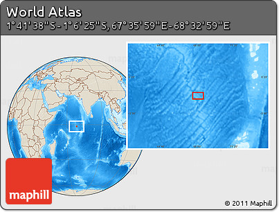 Shaded Relief Location Map of the Area around 1° 24' 2" S, 68° 4' 29" E