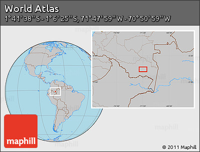 Gray Location Map of the Area around 1° 24' 2" S, 71° 19' 29" W