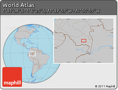 Gray Location Map of the Area around 1° 24' 2" S, 71° 19' 29" W
