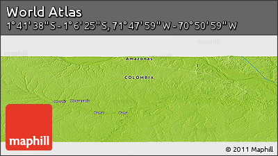 Physical Panoramic Map of the Area around 1° 24' 2" S, 71° 19' 29" W