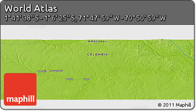 Physical Panoramic Map of the Area around 1° 24' 2" S, 71° 19' 29" W