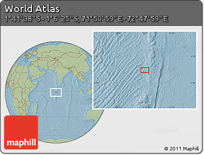 Savanna Style Location Map of the Area around 1° 24' 2" S, 72° 19' 29" E, hill shading