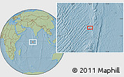 Savanna Style Location Map of the area around 1° 24' 2" S, 72° 19' 29" E, hill shading