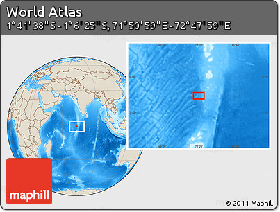 Shaded Relief Location Map of the Area around 1° 24' 2" S, 72° 19' 29" E