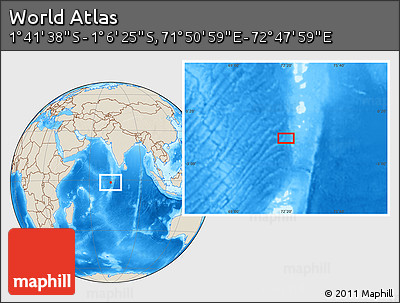 Shaded Relief Location Map of the Area around 1° 24' 2" S, 72° 19' 29" E