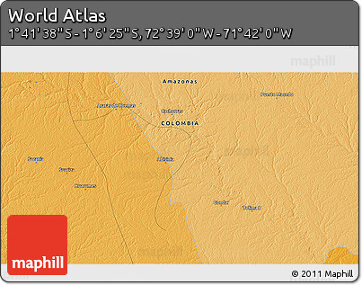 Political 3D Map of the Area around 1° 24' 2" S, 72° 10' 30" W