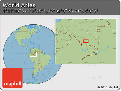 Savanna Style Location Map of the Area around 1° 24' 2" S, 72° 10' 30" W
