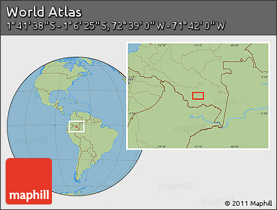 Savanna Style Location Map of the Area around 1° 24' 2" S, 72° 10' 30" W
