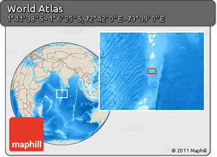 Shaded Relief Location Map of the Area around 1° 24' 2" S, 73° 10' 30" E
