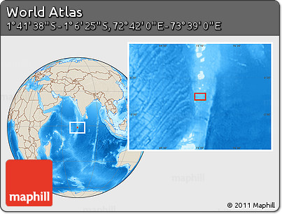Shaded Relief Location Map of the Area around 1° 24' 2" S, 73° 10' 30" E