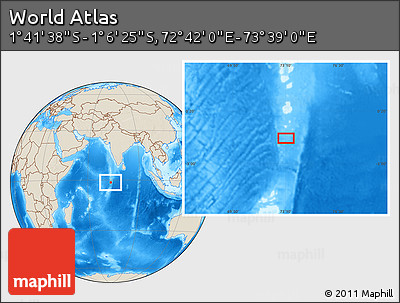 Shaded Relief Location Map of the Area around 1° 24' 2" S, 73° 10' 30" E