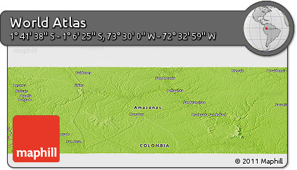 Physical Panoramic Map of the Area around 1° 24' 2" S, 73° 1' 30" W