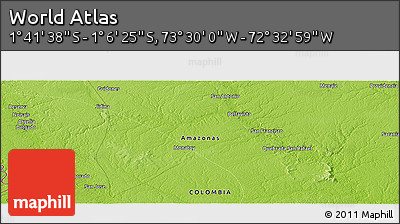 Physical Panoramic Map of the Area around 1° 24' 2" S, 73° 1' 30" W