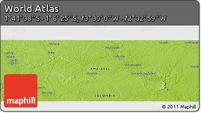 Physical Panoramic Map of the Area around 1° 24' 2" S, 73° 1' 30" W