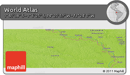 Physical Panoramic Map of the Area around 1° 24' 2" S, 73° 52' 30" W