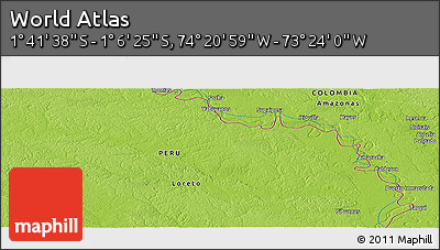 Physical Panoramic Map of the Area around 1° 24' 2" S, 73° 52' 30" W