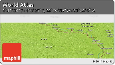 Physical Panoramic Map of the Area around 1° 24' 2" S, 73° 52' 30" W