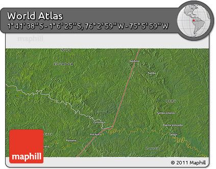Satellite 3D Map of the Area around 1° 24' 2" S, 75° 34' 29" W
