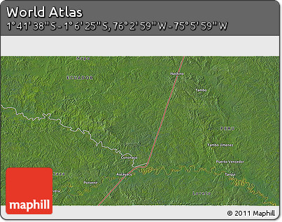 Satellite 3D Map of the Area around 1° 24' 2" S, 75° 34' 29" W