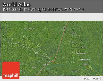 Satellite 3D Map of the Area around 1° 24' 2" S, 75° 34' 29" W