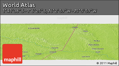 Physical Panoramic Map of the Area around 1° 24' 2" S, 75° 34' 29" W