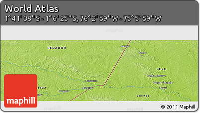 Physical Panoramic Map of the Area around 1° 24' 2" S, 75° 34' 29" W
