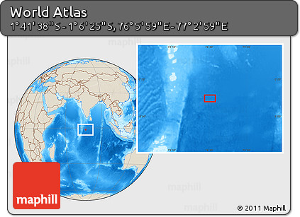 Shaded Relief Location Map of the Area around 1° 24' 2" S, 76° 34' 29" E