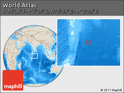 Shaded Relief Location Map of the Area around 1° 24' 2" S, 76° 34' 29" E