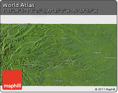 Satellite 3D Map of the Area around 1° 24' 2" S, 77° 16' 30" W
