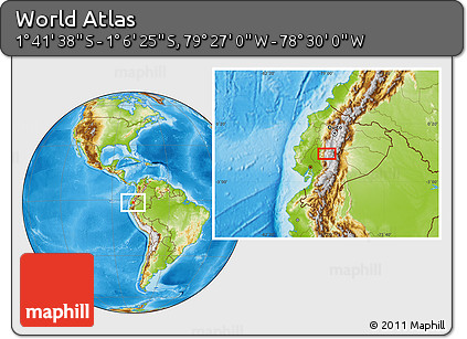 Physical Location Map of the Area around 1° 24' 2" S, 78° 58' 29" W