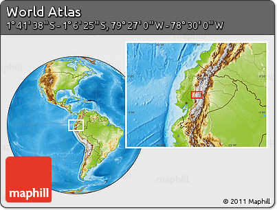 Physical Location Map of the Area around 1° 24' 2" S, 78° 58' 29" W