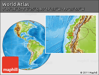 Physical Location Map of the Area around 1° 24' 2" S, 79° 49' 29" W