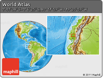 Physical Location Map of the Area around 1° 24' 2" S, 79° 49' 29" W