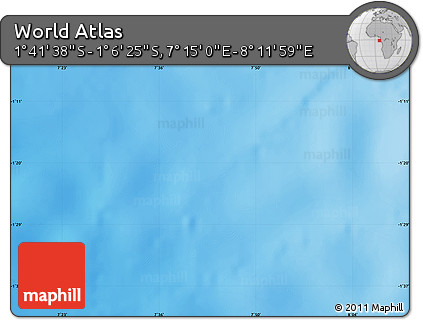 Physical Map of the Area around 1° 24' 2" S, 7° 43' 29" E