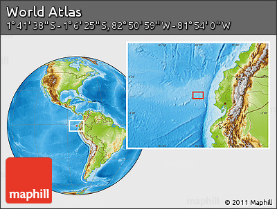 Physical Location Map of the Area around 1° 24' 2" S, 82° 22' 30" W